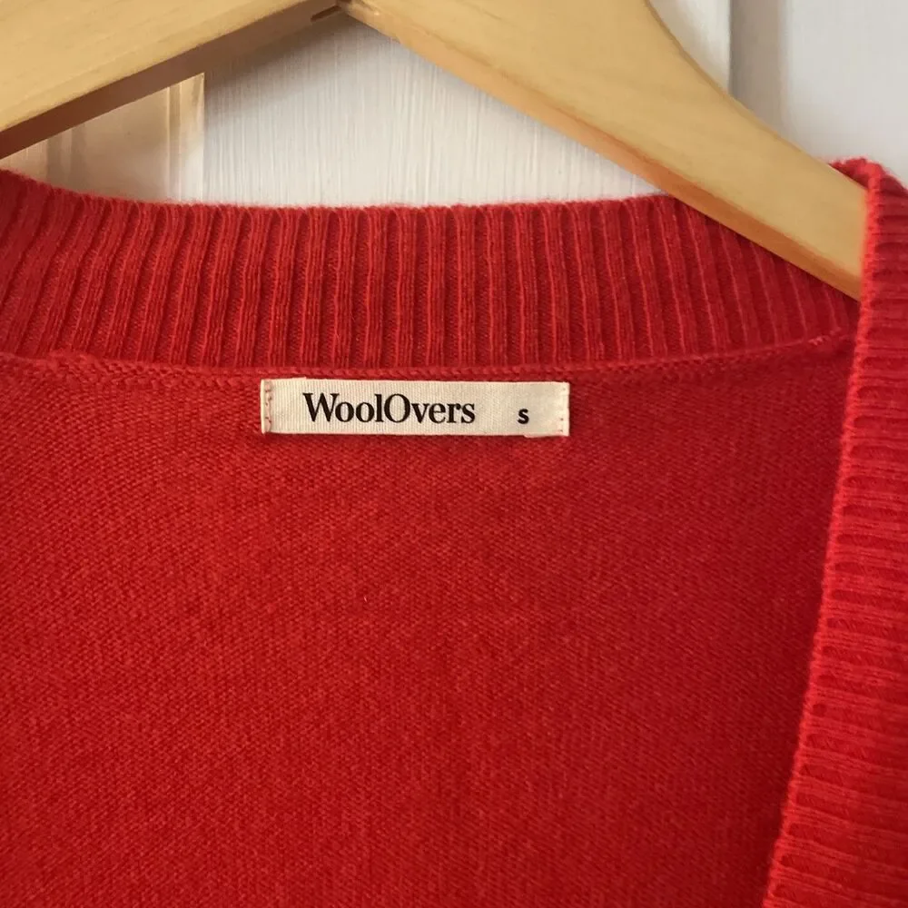 WoolOvers Red Open Front‎ Cardigan Small 90% Merino Wool 10% Cashmere Pockets